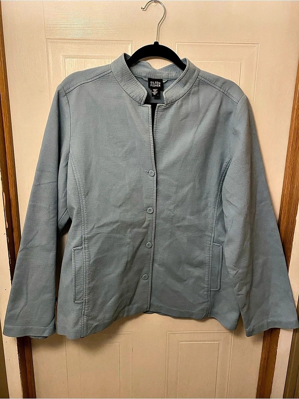 Eileen Fisher Pucker Mandarin Collar Jacket Blue XL